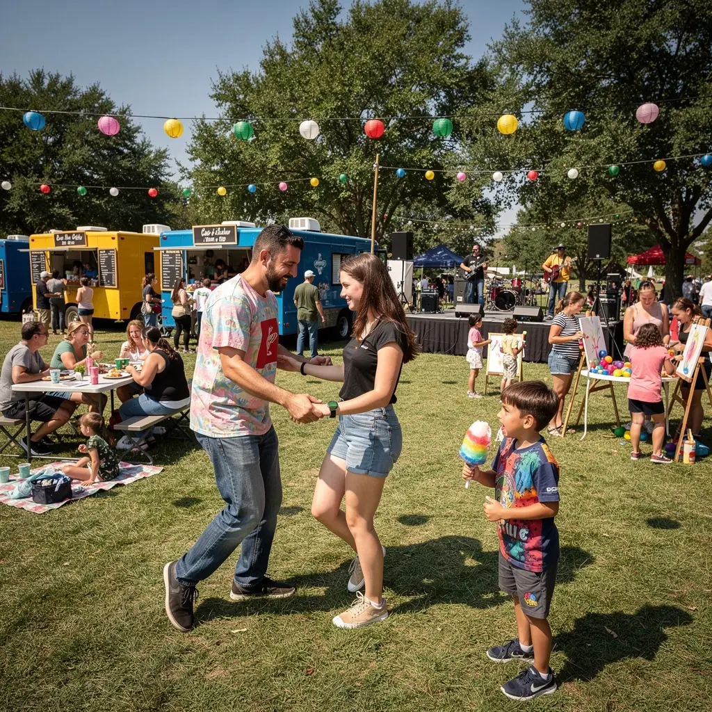 Семейный пикник на траве в парке с доступными маршрутами.