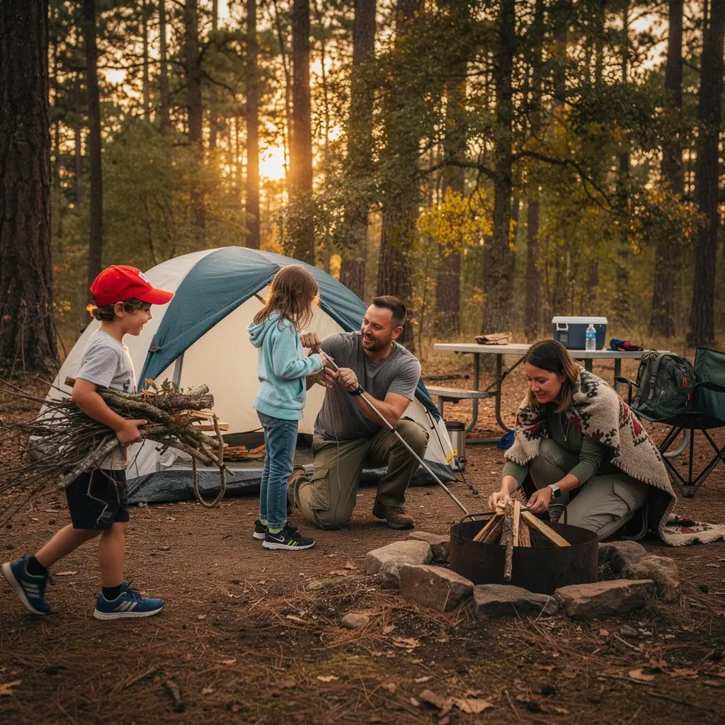Семейная поездка к живописному озеру с детьми.